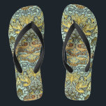FLOWERS,PEACOCKS AND DRAGONS ,Yellow Black White Flip Flops<br><div class="desc">Colorful, elegant and classic floral design with swirls,  peacock, bird and dragon figures in yellow, black white grey colors re elaborated from vintage textile fabric.</div>