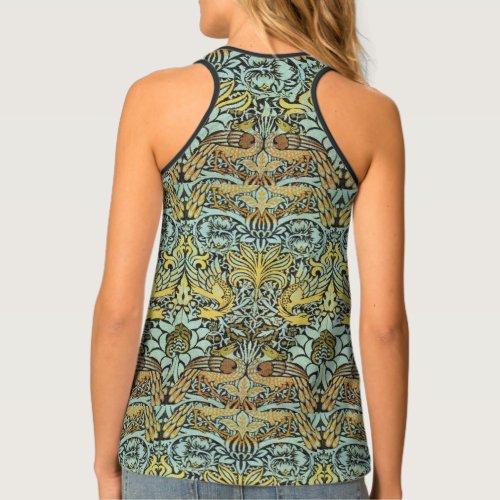 FLOWERSPEACOCKS AND DRAGONS Yellow BLack White Tank Top