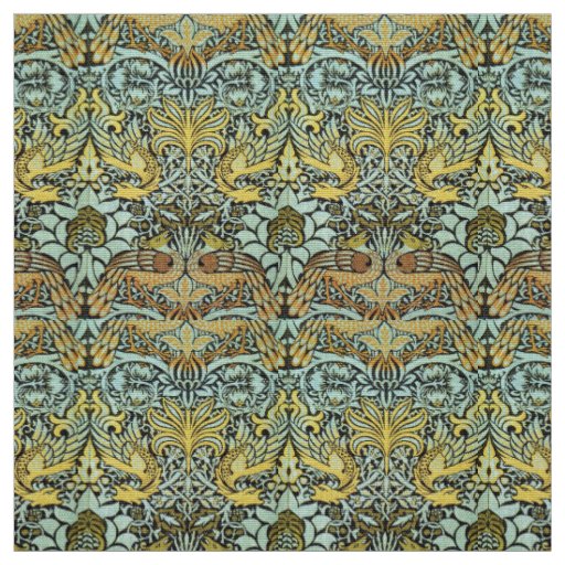 FLOWERS,PEACOCKS AND DRAGONS ,Yellow Brown Grey Fabric