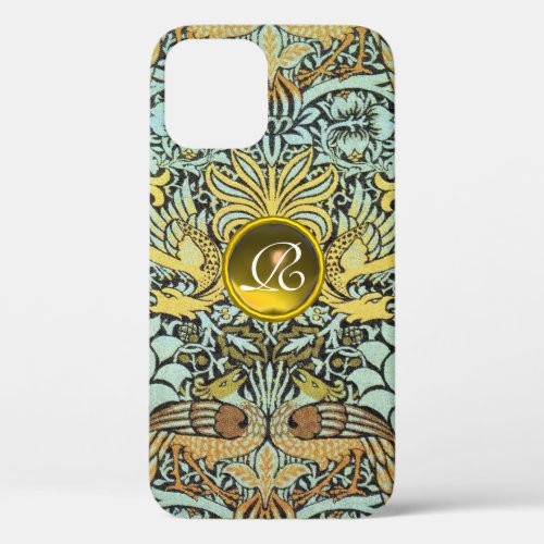 FLOWERSPEACOCKS AND DRAGONS YELLOW GEM MONOGRAM iPhone 12 CASE