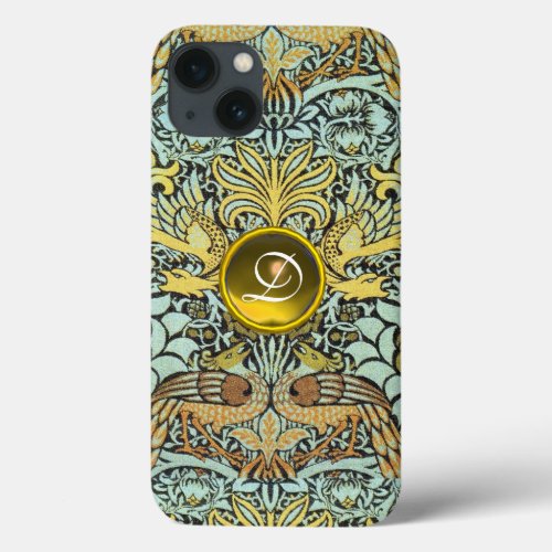 FLOWERSPEACOCKS AND DRAGONS YELLOW GEM MONOGRAM iPhone 13 CASE