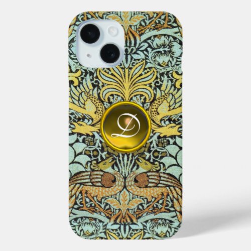 FLOWERSPEACOCKS AND DRAGONS YELLOW GEM MONOGRAM iPhone 15 CASE