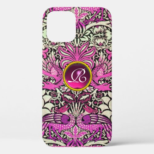 FLOWERSPEACOCKS DRAGONS PINK GEM STONE MONOGRAM iPhone 12 CASE