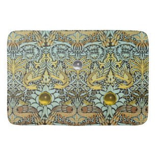 FLOWERS,PEACOCKS,DRAGONS,WHITE YELLOW GEM STONES BATH MAT