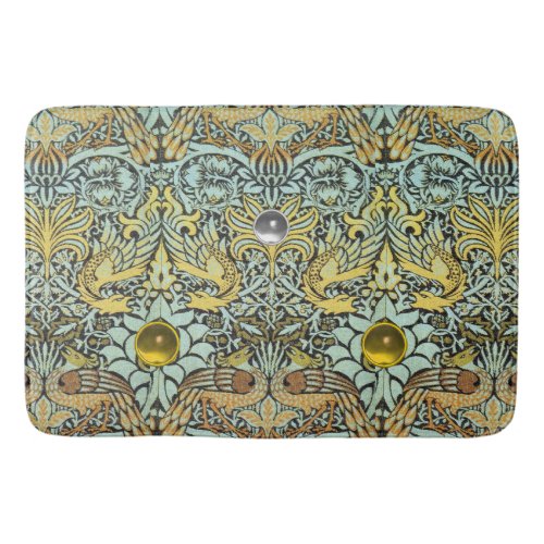 FLOWERSPEACOCKSDRAGONSWHITE YELLOW GEM STONES BATH MAT