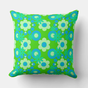 Flowers Pearls Donuts Spearmint Blue Apple Green Throw Pillow