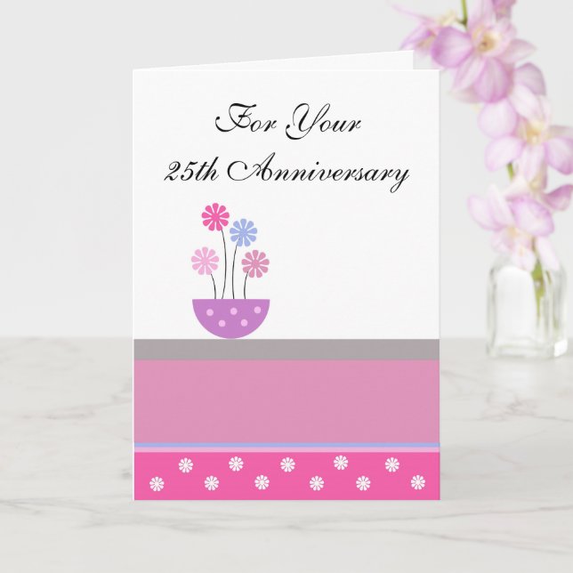 Flowers Personalised 25th Wedding Anniversary Card (Orchid)