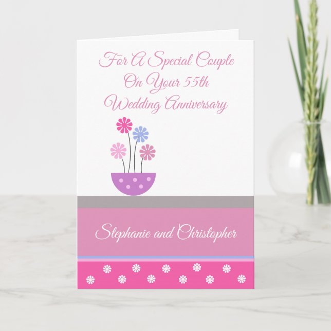 Flowers Personalised 55th Wedding Anniversary Card (Front)