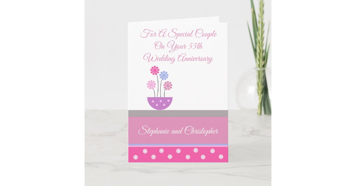 Flowers Personalised 55th Wedding Anniversary Card Zazzle
