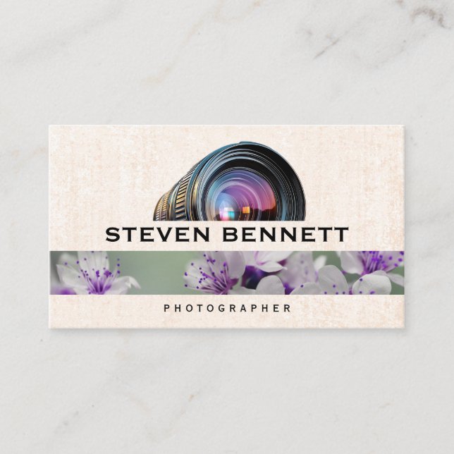 Flowers | Photographer Camera Lens Business Card (Front)