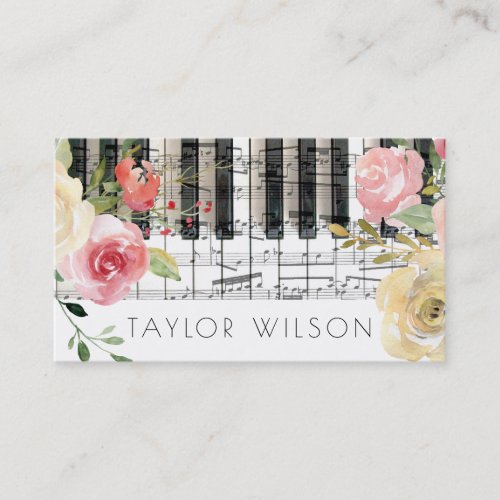 flowers pianist music teacher business card