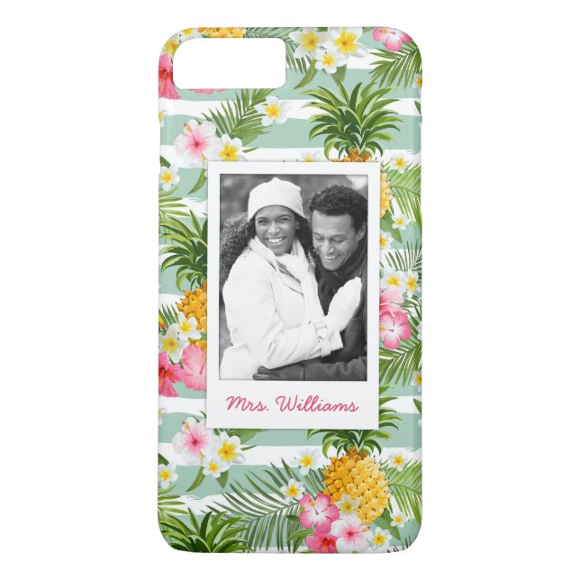 Flowers & Pineapple | Add Your Photo & Name Case-Mate iPhone Case (Back)