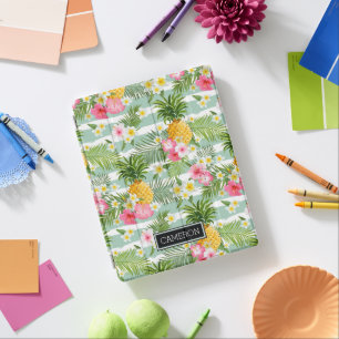 Flowers & Pineapple Teal Stripes   Add Your Name iPad Smart Cover