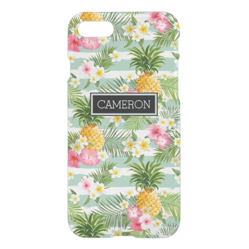 Flowers  Pineapple Teal Stripes  Add Your Name iPhone SE87 Case