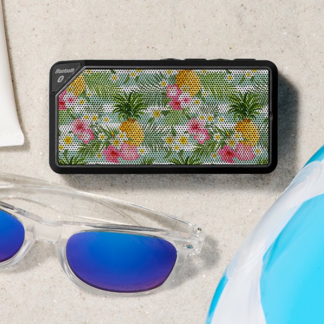 Flowers & Pineapple Teal Stripes Bluetooth Speaker (Insitu(Beach))