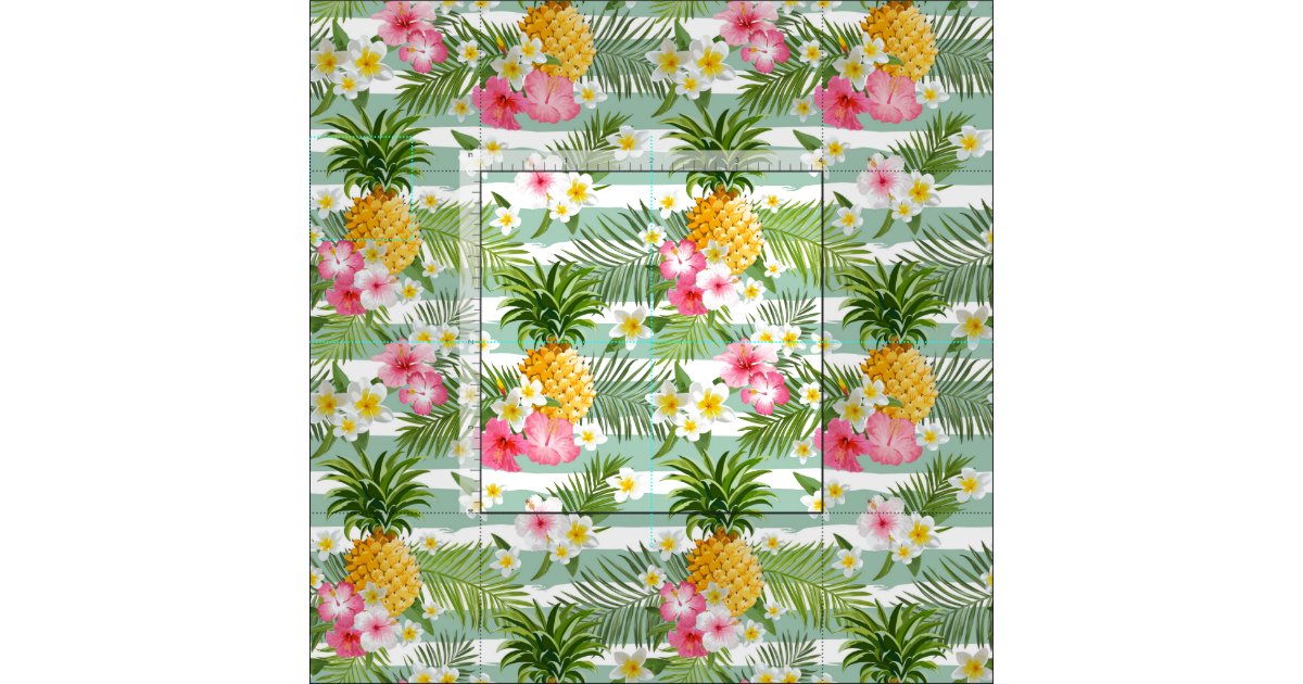 Flowers & Pineapple Teal Stripes Fabric Zazzle