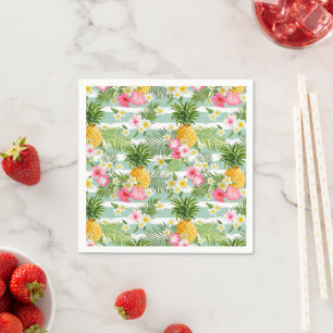 Flowers & Pineapple Teal Stripes Napkins