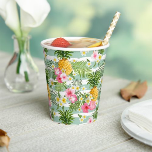 Flowers  Pineapple Teal Stripes Paper Cups