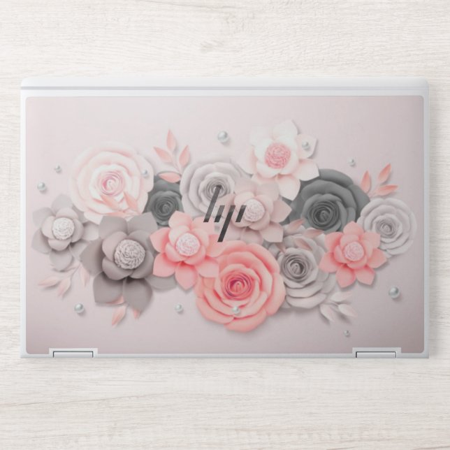 Flowers Pink and Grey  HP EliteBook X360 1030 G2 HP Laptop Skin (Front)