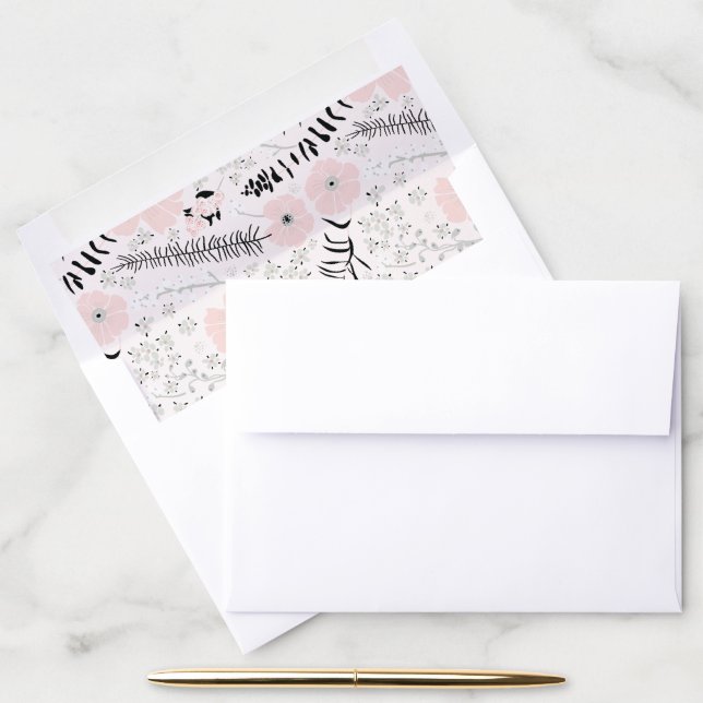 Flowers Pink Black Botanical Pattern Envelope Liner (Desk)