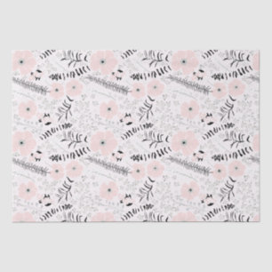 Flowers Pink Black Botanical Pattern Tissue Paper
