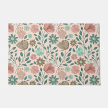 Flowers pink botanical green brown doormat