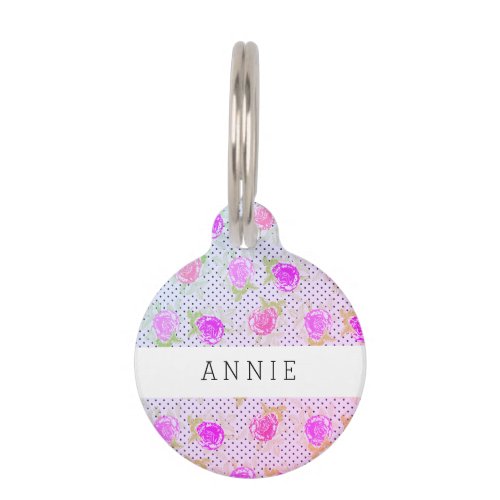 Flowers Pink Dog Pet Tag
