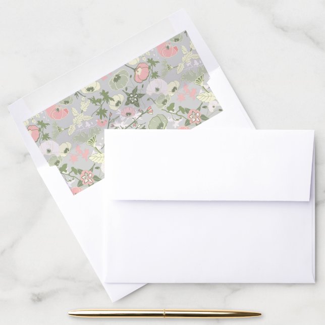 Flowers Pink Green Botanical  Envelope Liner (Desk)