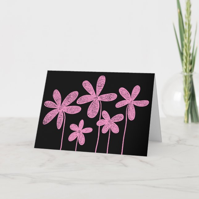 Flowers - Pink on Black Card (Front)