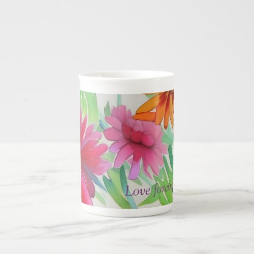 Flowers pink purple watercolor Love forever tea Bone China Mug