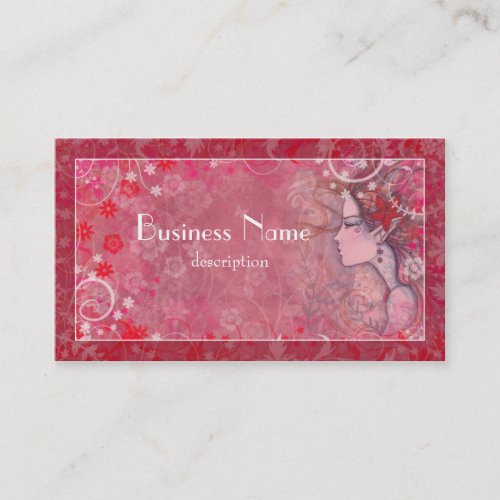 Flowers Pink Red and White with Illustrated Woman Business Card Template