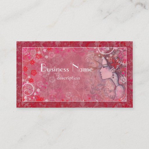 Customizable Flowers Pink Red and White with Illustrated Woman Business Card Template