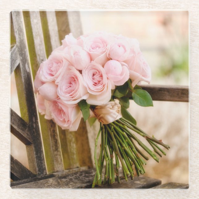 Flowers | Pink Rose Bouquet Glass Coaster (Front)
