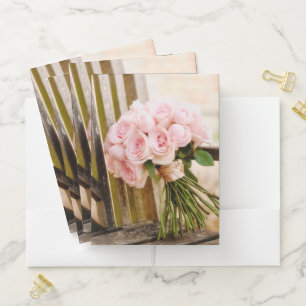 Flowers Pink Rose Bouquet Pocket Folder