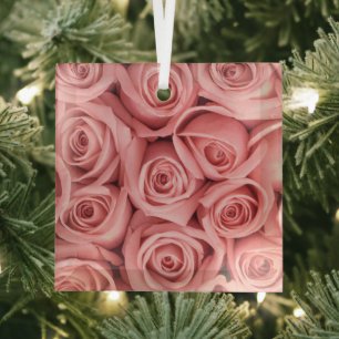 Flowers Pink Roses Glass Ornament