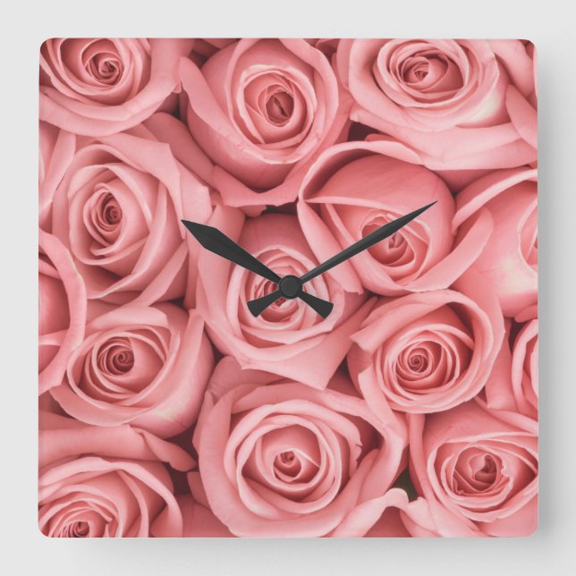 Flowers | Pink Roses Square Wall Clock (Front)