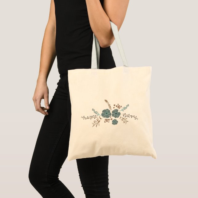 Flowers Pink Teal Botanical Shopping Tote Bag (Front (Product))