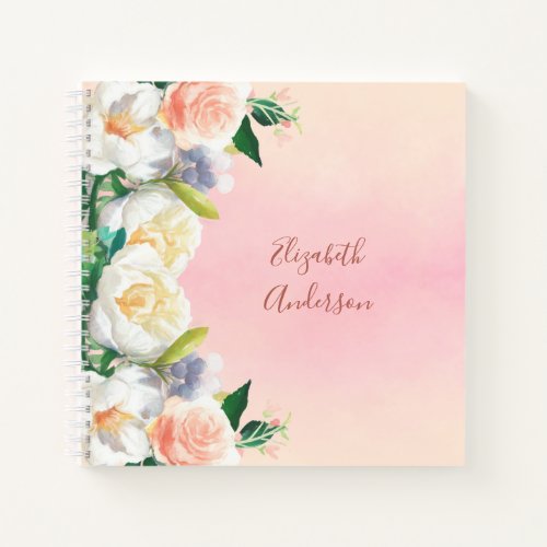 Flowers pink white name notebook