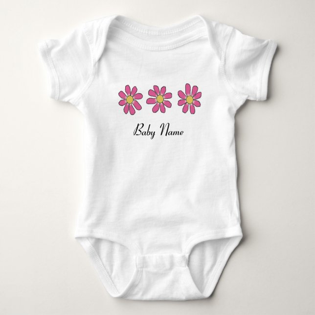 Flowers pink with Baby Name Bodysuit (Front)