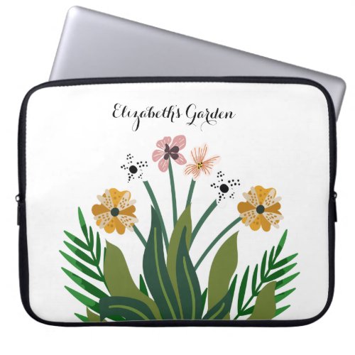 Flowers Pink Yellow Watercolor Bouquet Laptop Sleeve