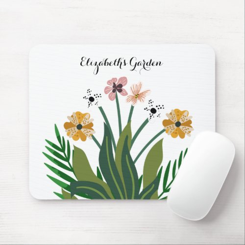 Flowers Pink Yellow Watercolor Bouquet Mouse Pad