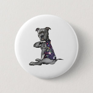 Flowers Pitbull - I Love Mom Hippie Dog Pitbull Ta Button