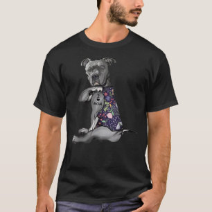 Flowers Pitbull  I Love Mom Hippie Dog Pitbull Tat T-Shirt