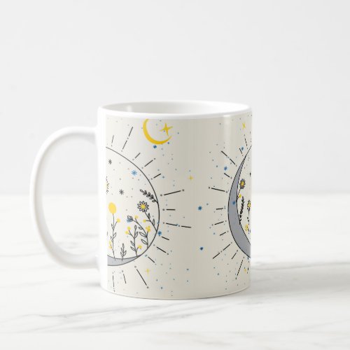 Flowers planet the sun and the moon graphic art coffee mug