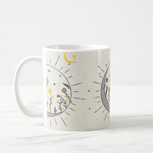 Flowers planet the sun and the moon graphic art coffee mug