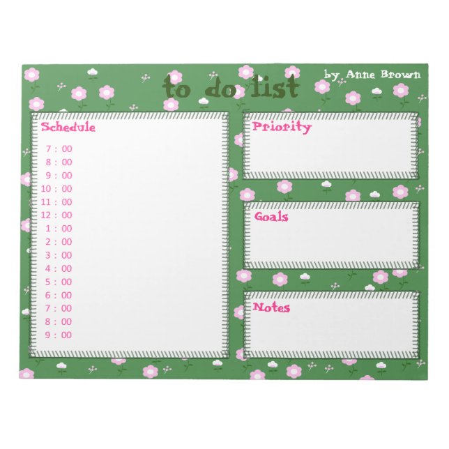 Flowers Planner To Do List Green Background Notepad (Front)