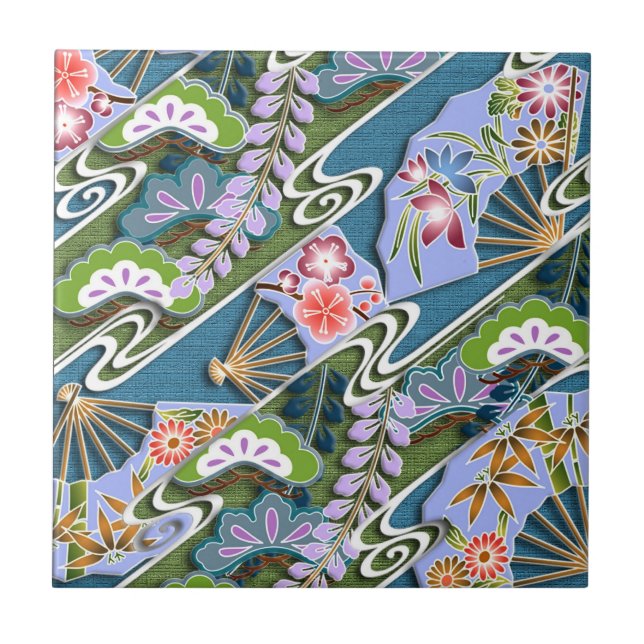 Flowers, plants and fans ceramic tile (Front)