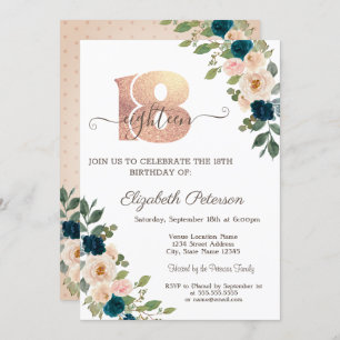 Flowers Polka Dots 18th Birthday Invitation