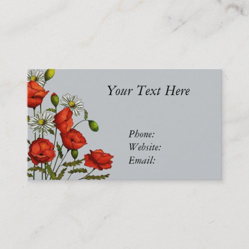Flowers Poppies and Daisies Hand Drawn Art Business Card