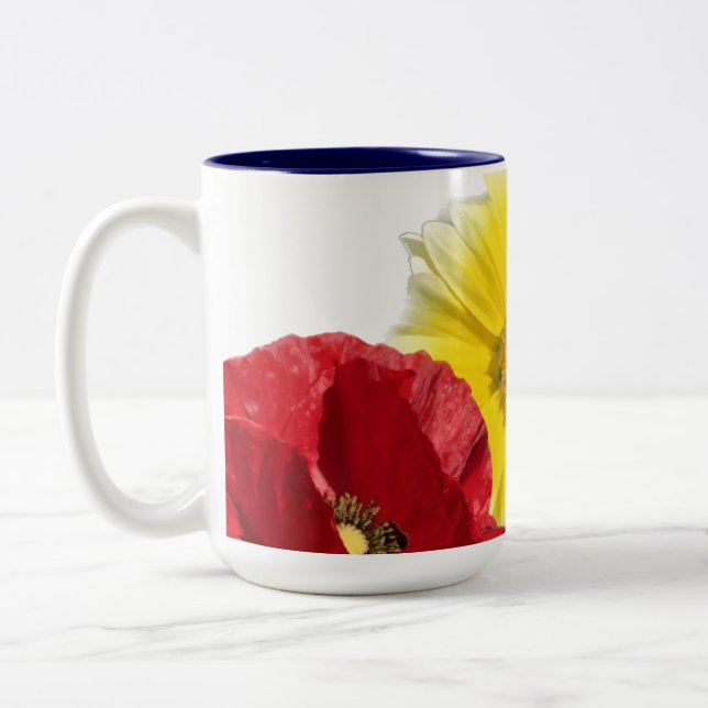 Flowers , poppy,  cornflower - blue red yellow Two-Tone coffee mug (Left)